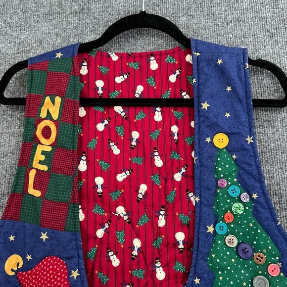 Vintage Handmade Christmas Vest One Size Quilted Santa 90s Folk Art Ugly Teacher - Picture 2 of 6
